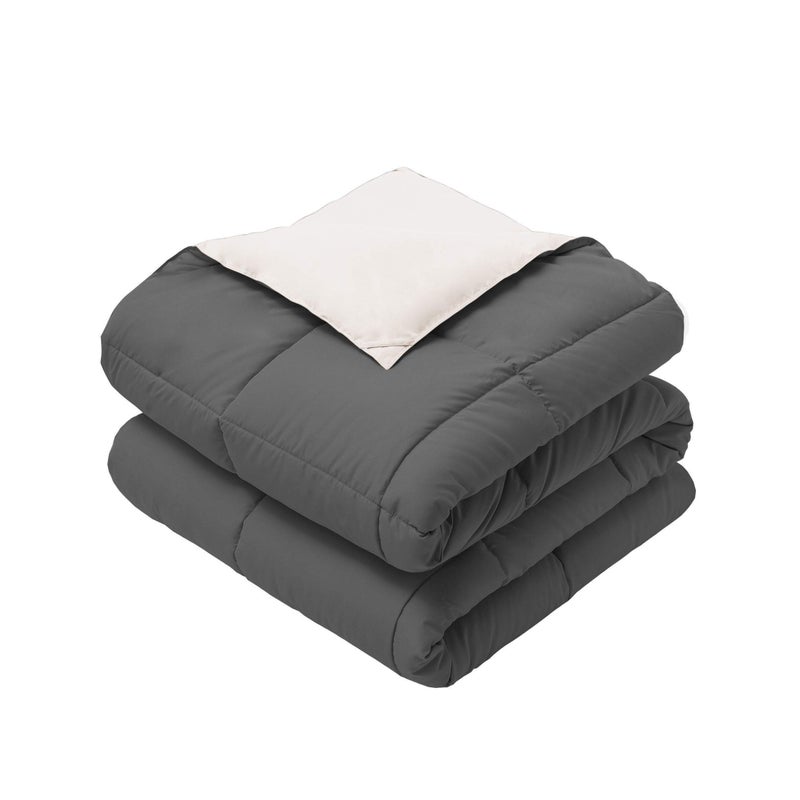 Royal Hotel Bedding Reversible Throw Blanket, Hypoallergenic, Down Alternative Throw Blanket, Medium Warmth, 50 by 75 Inches, Cream - Charcoal - Image 1